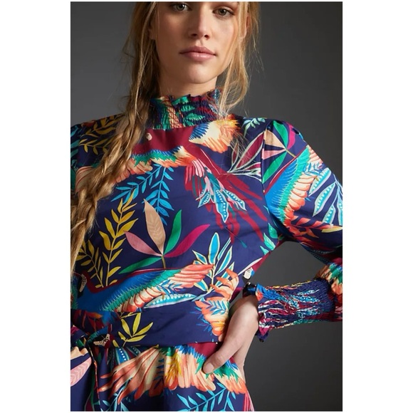 NWOT Anthropologie Farm Rio Aves Bubble Skirt Mini Dress Size Small - Picture 3 of 16